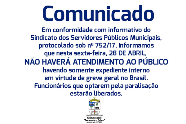 Comunicado: Sexta-feira, 28 de abril não haverá atendimento ao público